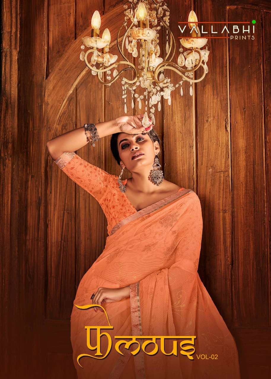 FAMOUS VOL-2 BY VALLABHI PRINTS 30240 TO 30247 SERIES INDIAN TRADITIONAL WEAR COLLECTION BEAUTIFUL STYLISH FANCY COLORFUL PARTY WEAR & OCCASIONAL WEAR CHIFFON SAREES AT WHOLESALE PRICE