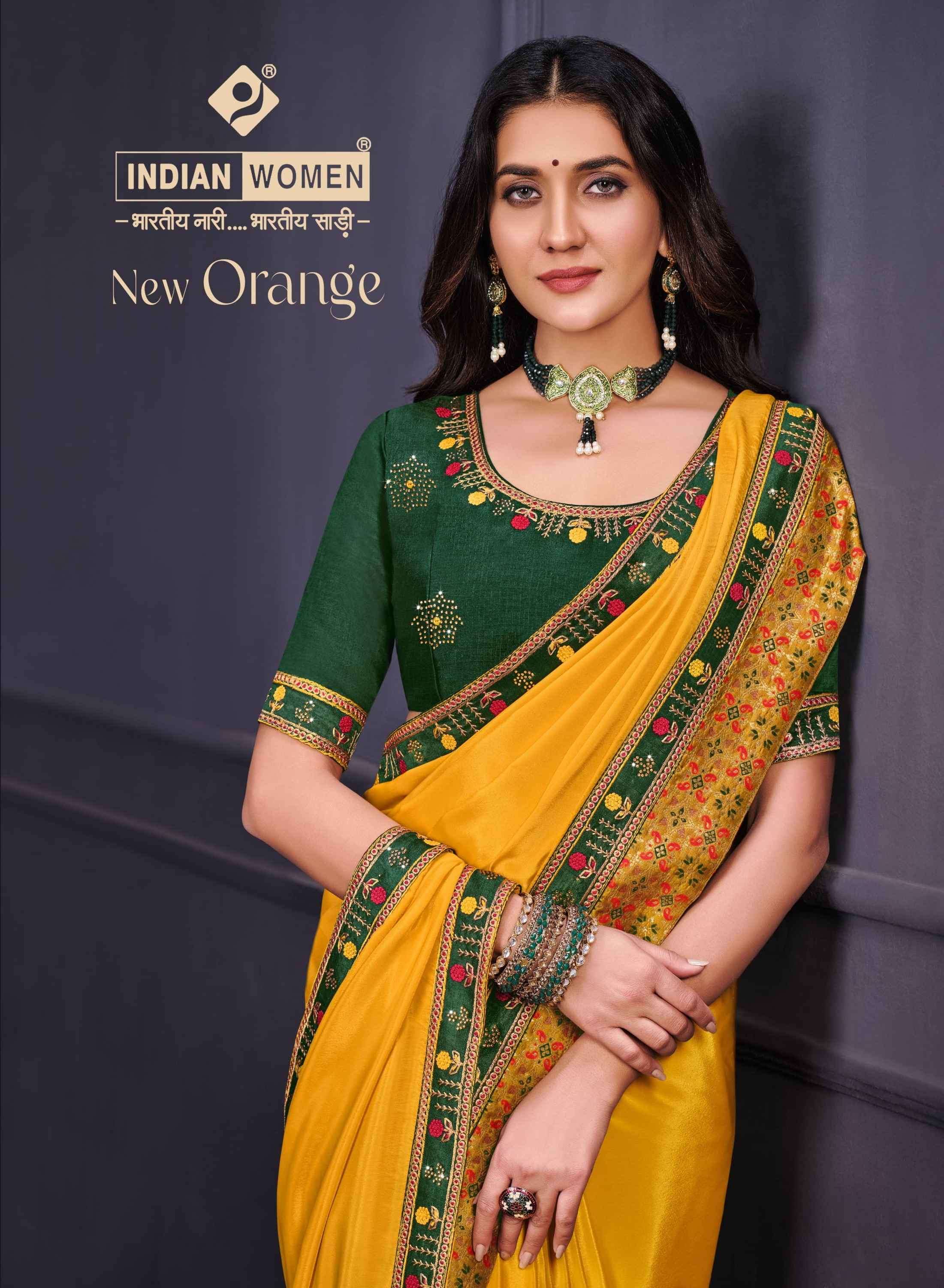 NEW ORANGE BY INDIAN WOMEN 10017 TO 10022 SERIES INDIAN TRADITIONAL WEAR COLLECTION BEAUTIFUL STYLISH FANCY COLORFUL PARTY WEAR & OCCASIONAL WEAR FANCY SAREES AT WHOLESALE PRICE