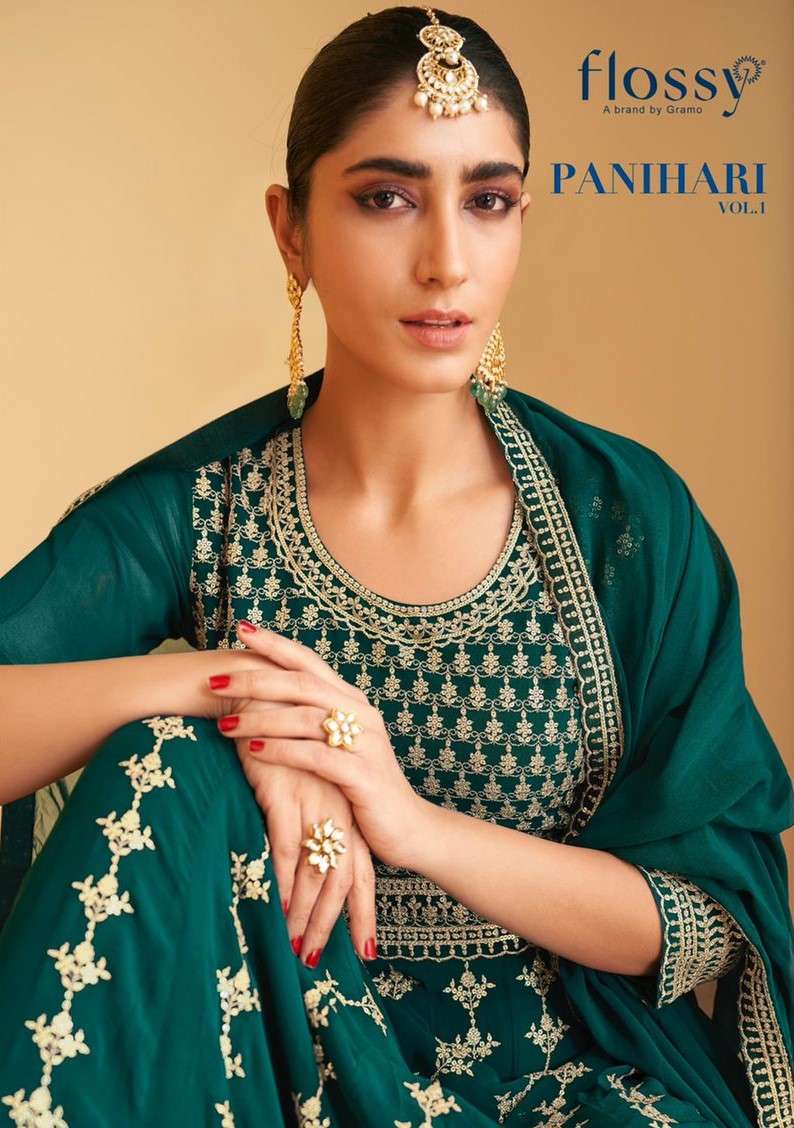 PANIHARI VOL-1 BY FLOSSY 05 TO 08 SERIES BEAUTIFUL SHARARA SUITS COLORFUL STYLISH FANCY CASUAL WEAR & ETHNIC WEAR REAL GEORGETTE EMBROIDERED DRESSES AT WHOLESALE PRICE