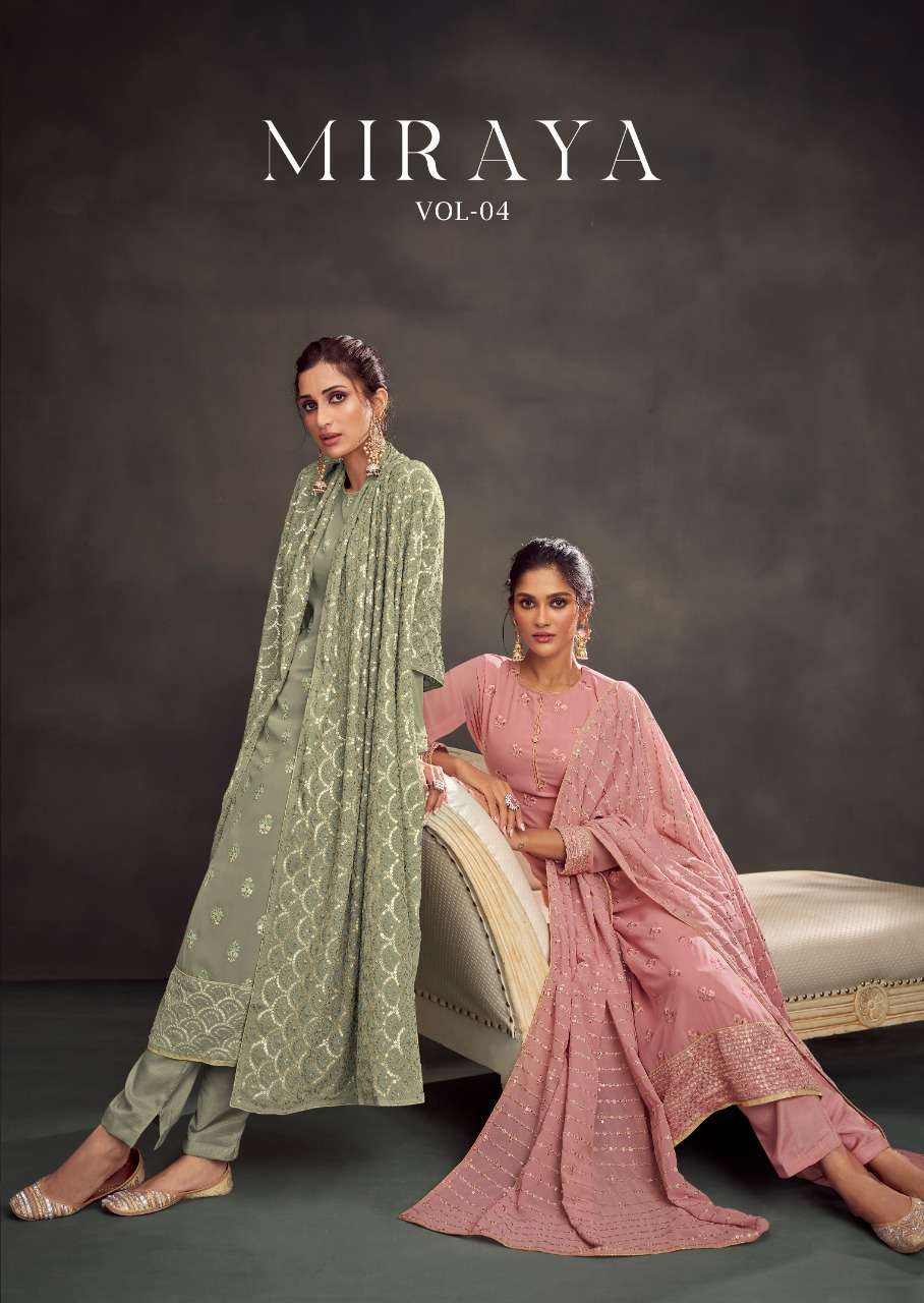 MIRAYA VOL-4 BY KARMA TRENDZ 4203 TO 4208 SERIES BEAUTIFUL COLORFUL STYLISH PRETTY PARTY WEAR CASUAL WEAR OCCASIONAL WEAR PURE GEORGETTE EMBROIDERED DRESSES AT WHOLESALE PRICE