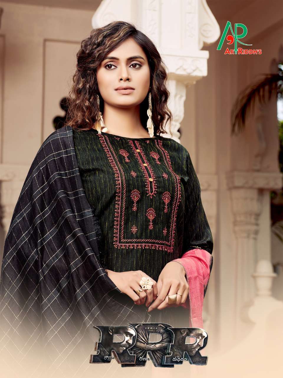 RRR BY ART RIDDHS 5001 TO 5007 SERIES DESIGNER STYLISH FANCY COLORFUL BEAUTIFUL PARTY WEAR & ETHNIC WEAR COLLECTION COTTON EMBROIDERY KURTIS WITH DUPATTA AT WHOLESALE PRICE