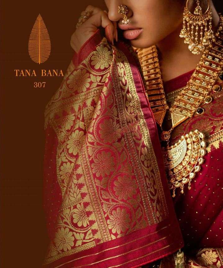 TANA BANA 307 COLOURS BY TANA BANA 307-A TO 307-E SERIES INDIAN TRADITIONAL WEAR COLLECTION BEAUTIFUL STYLISH FANCY COLORFUL PARTY WEAR & OCCASIONAL WEAR PURE SILK SAREES AT WHOLESALE PRICE