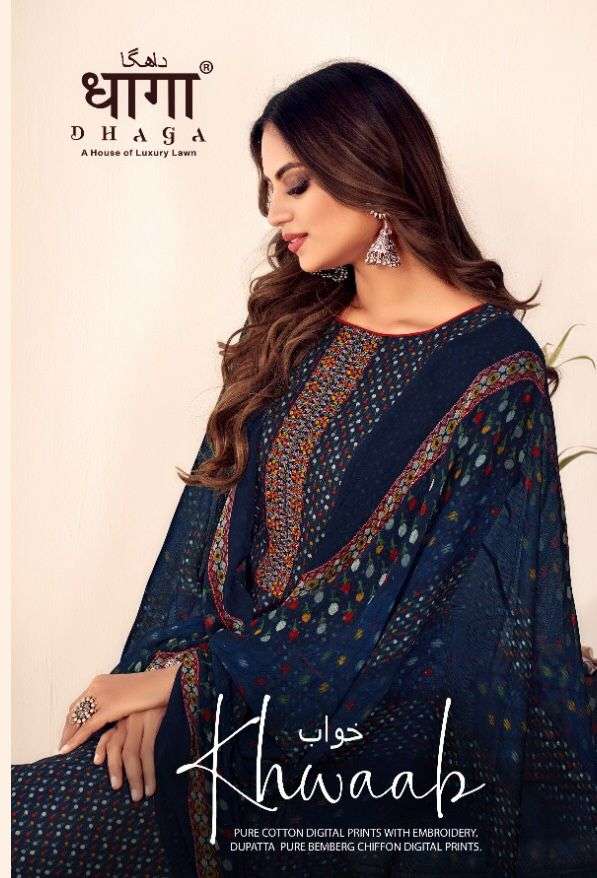 KHWAAB BY DHAGA 1001 TO 1006 SERIES BEAUTIFUL SUITS COLORFUL STYLISH FANCY CASUAL WEAR & ETHNIC WEAR PURE COTTON DIGITAL PRINT DRESSES AT WHOLESALE PRICE