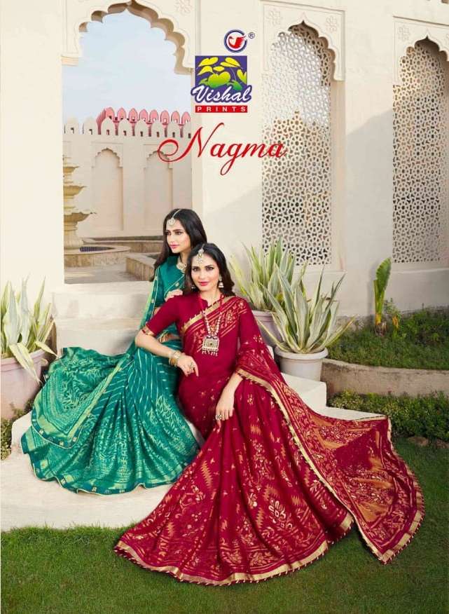 NAGMA BY VISHAL PRINTS 40158 TO 40169 SERIES INDIAN TRADITIONAL WEAR COLLECTION BEAUTIFUL STYLISH FANCY COLORFUL PARTY WEAR & OCCASIONAL WEAR BRASSO SAREES AT WHOLESALE PRICE