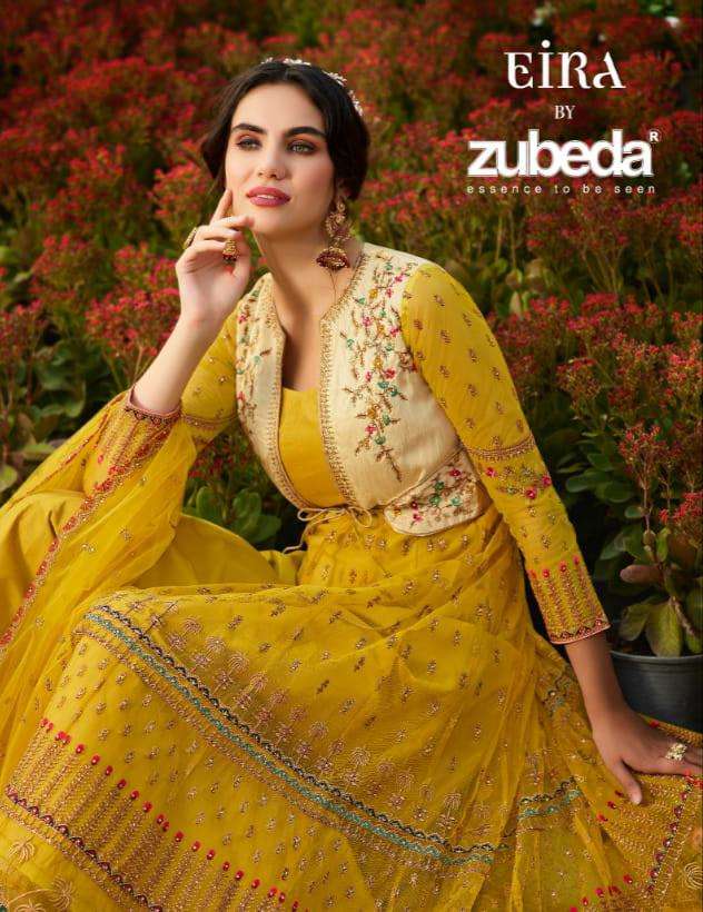 EIRA BY ZUBEDA 601 TO 604 SERIES BEAUTIFUL SUITS COLORFUL STYLISH FANCY CASUAL WEAR & ETHNIC WEAR NET DRESSES AT WHOLESALE PRICE