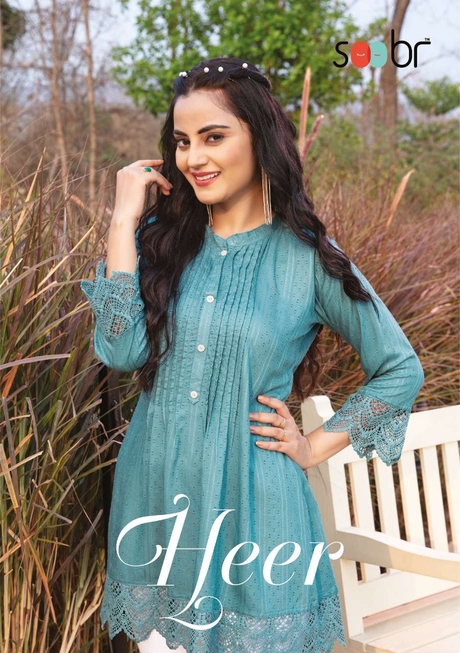 HEER BY SOOBR 101 TO 106 SERIES BEAUTIFUL STYLISH FANCY COLORFUL CASUAL WEAR & ETHNIC WEAR FANCY TOPS WITH PANTS AT WHOLESALE PRICE