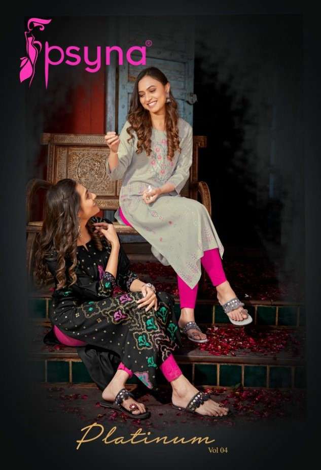 PLATINUM VOL-4 BY PSYNA 4001 TO 4008 SERIES DESIGNER STYLISH FANCY COLORFUL BEAUTIFUL PARTY WEAR & ETHNIC WEAR COLLECTION RAYON PRINT KURTIS AT WHOLESALE PRICE