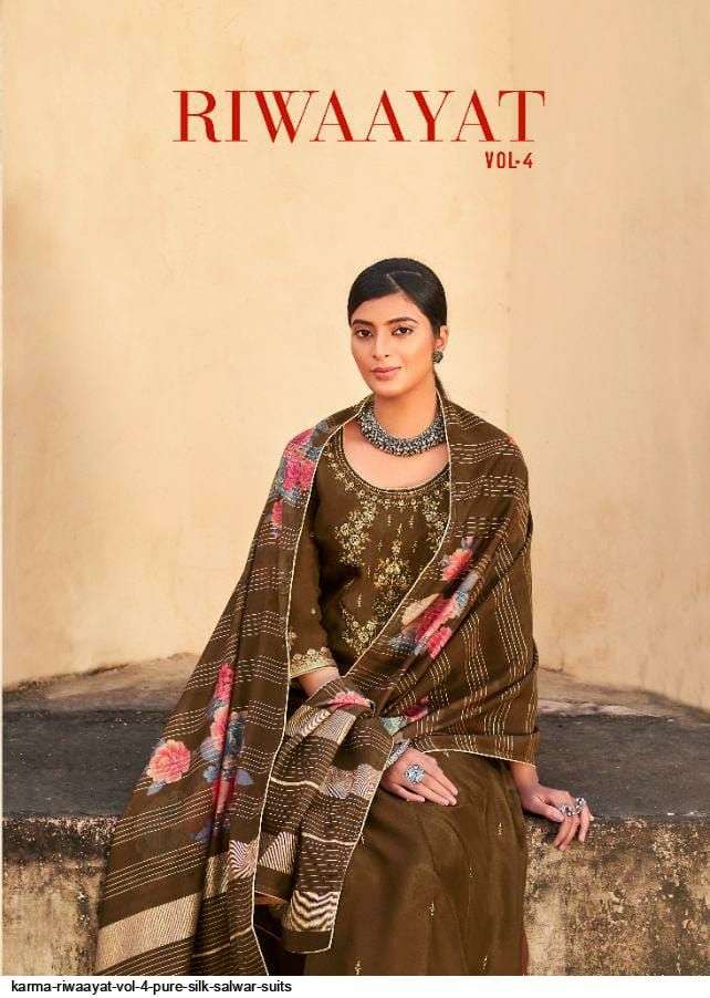 RIWAAYAT VOL-4 BY KARMA TRENDZ 2061 TO 2067 SERIES BEAUTIFUL SUITS COLORFUL STYLISH FANCY CASUAL WEAR & ETHNIC WEAR PURE SILK JACQUARD DRESSES AT WHOLESALE PRICE