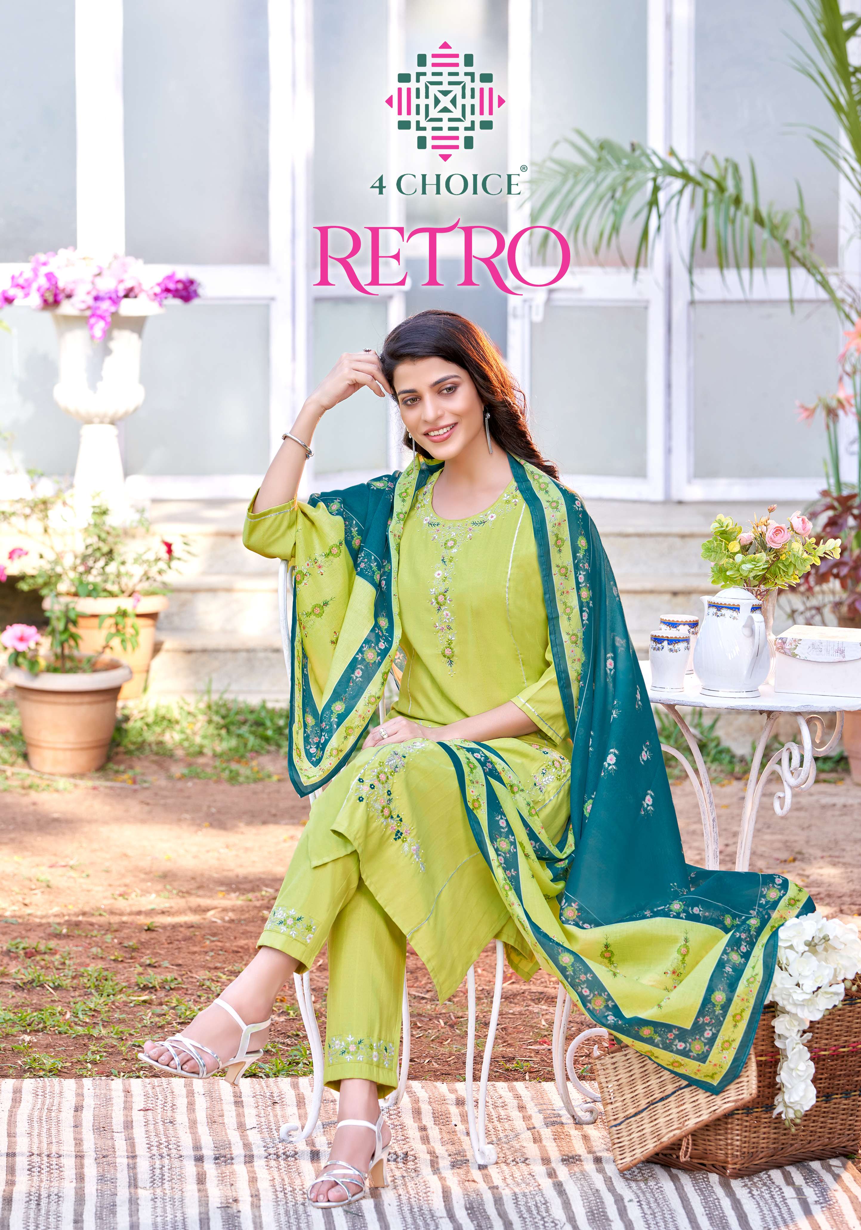 RETRO BY 4 CHOICE 1001 TO 1008 SERIES BEAUTIFUL SUITS COLORFUL STYLISH FANCY CASUAL WEAR & ETHNIC WEAR VISCOSE WITH WORK DRESSES AT WHOLESALE PRICE