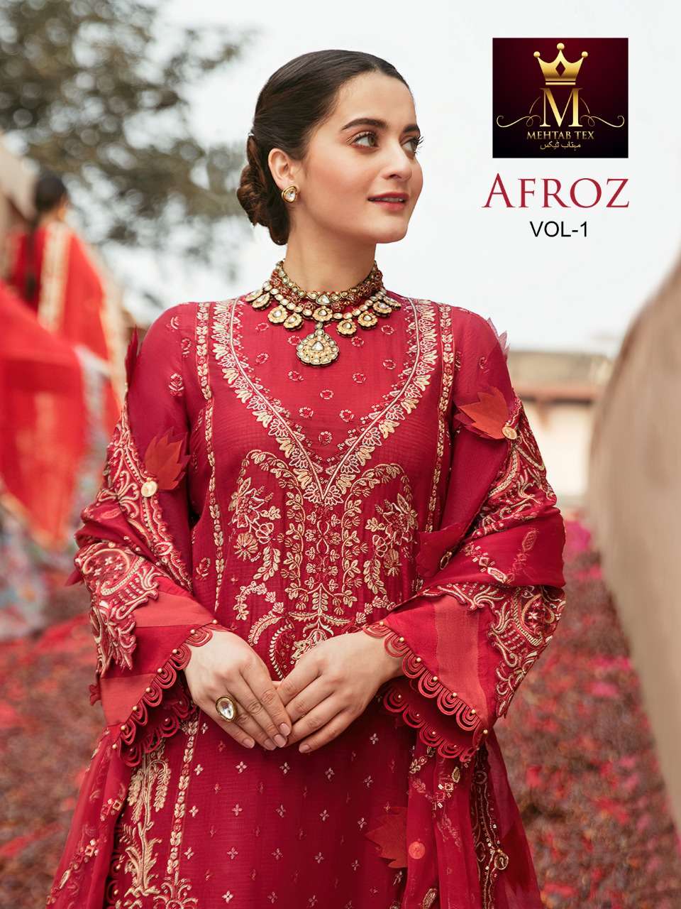 AFROZ VOL-1 BY MEHTAB TEX 001 TO 0003 SERIES PAKISTANI SUITS BEAUTIFUL FANCY COLORFUL STYLISH PARTY WEAR & OCCASIONAL WEAR GEORGETTE WITH EMBROIDERY DRESSES AT WHOLESALE PRICE