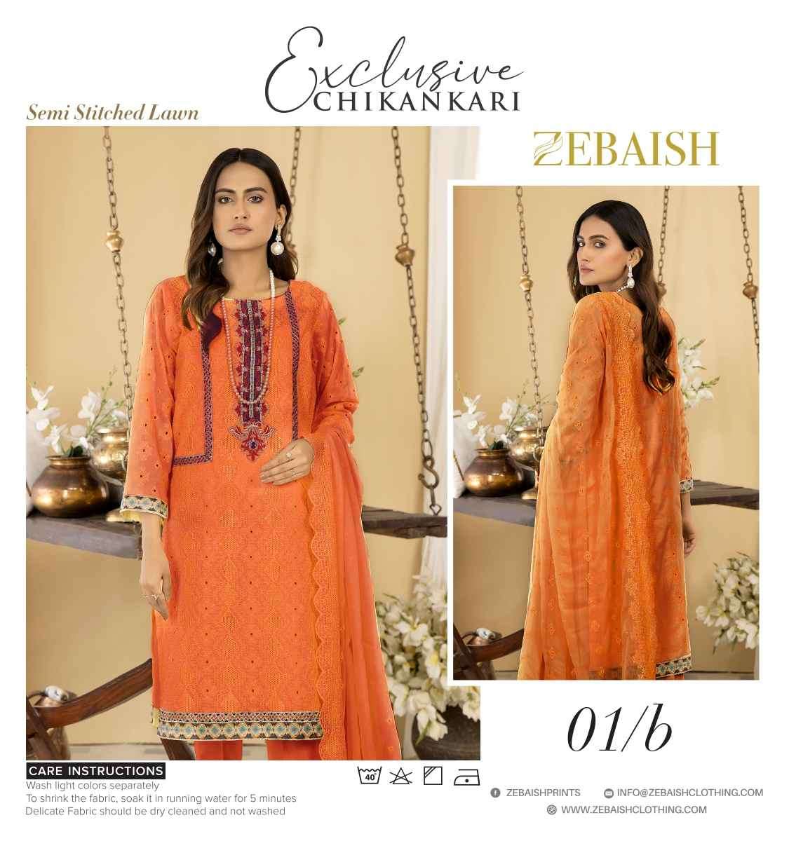 ORIGINAL PAKISTANI EXCLUSIVE CHIKANKARI BY ZEBAISH 01-A TO 04-E SERIES BEAUTIFUL PAKISTANI SUITS COLORFUL STYLISH FANCY CASUAL WEAR & ETHNIC WEAR FANCY DRESSES AT WHOLESALE PRICE