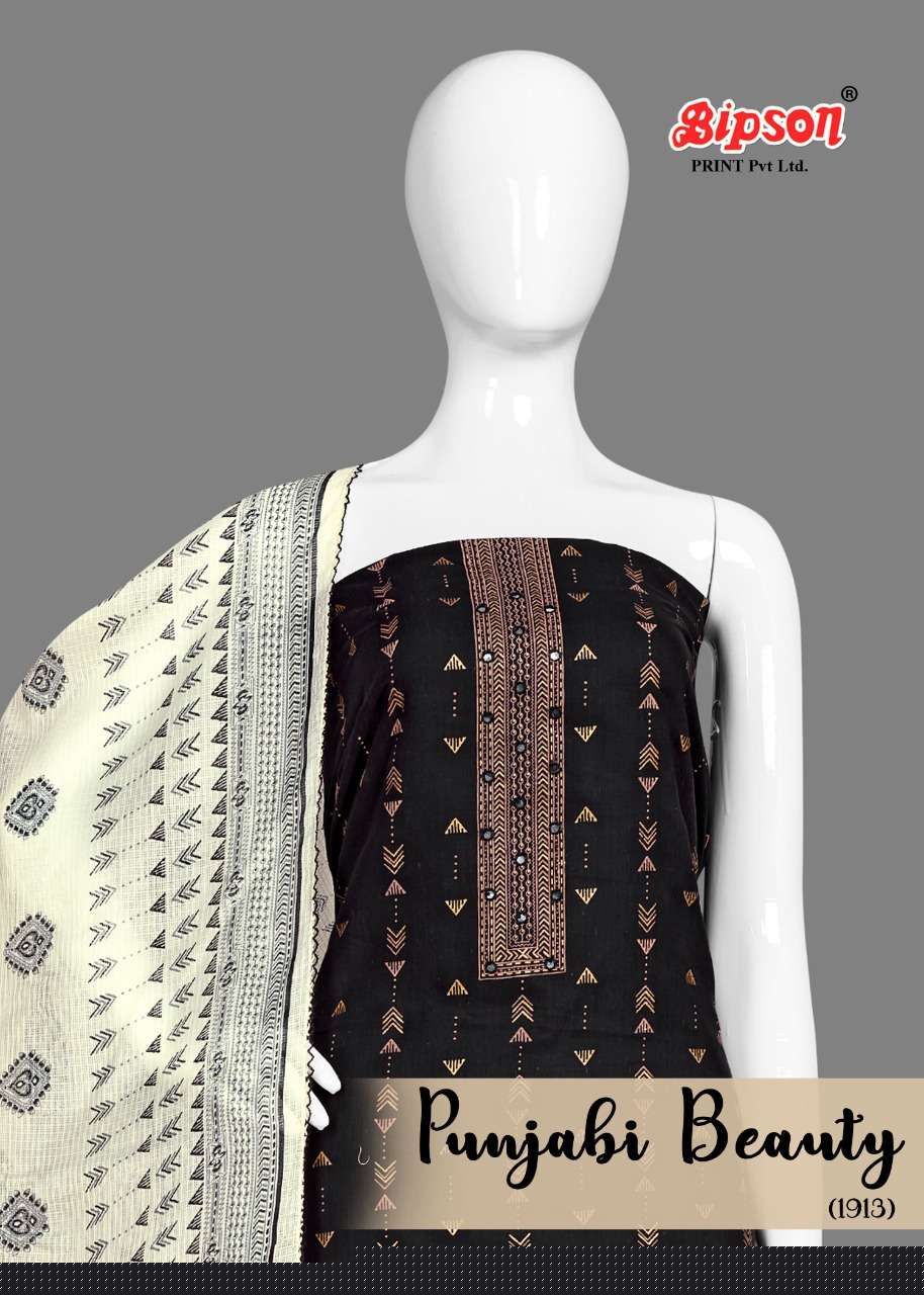 PUNJABI BEAUTY 1913 BY BIPSON 1913-A TO 1913-D SERIES BEAUTIFUL WINTER COLLECTION SUITS STYLISH FANCY COLORFUL CASUAL WEAR & ETHNIC WEAR GLACE COTTON PRINT WITH WORK DRESSES AT WHOLESALE PRICE