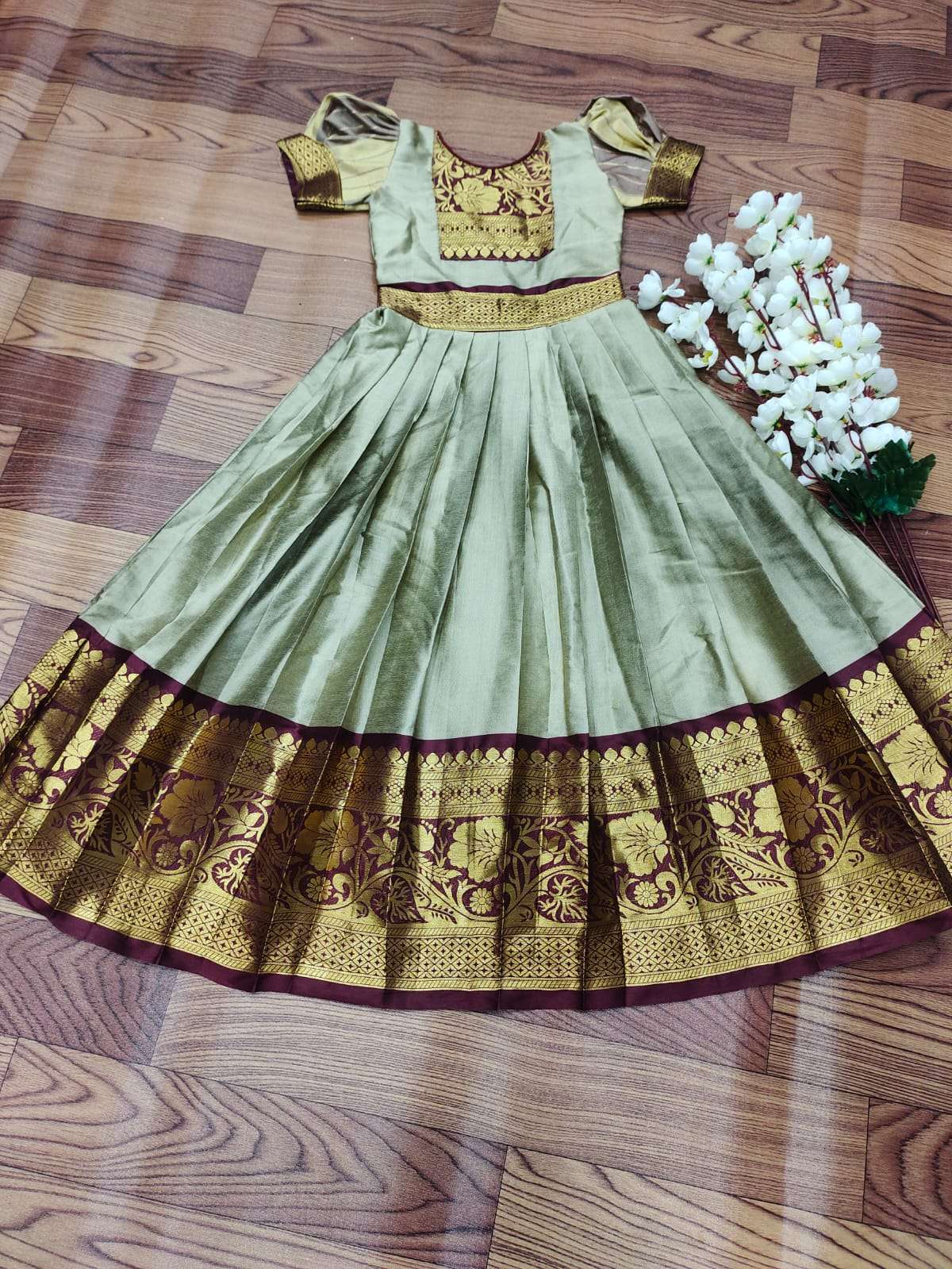 PVR-KIDS GOWN BY FASHID WHOLESALE 01 TO 06 SERIES DESIGNER BEAUTIFUL NAVRATRI COLLECTION OCCASIONAL WEAR & PARTY WEAR PURE LICHI SILK LEHENGAS AT WHOLESALE PRICE