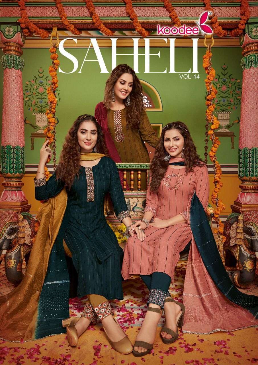 Saheli Vol-14 By Koodee 1401 To 1406 Series Beautiful Stylish Festive Suits Fancy Colorful Casual Wear & Ethnic Wear & Ready To Wear Viscose Velvet Embroidered Dresses At Wholesale Price