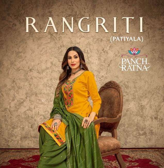 RANGRITI BY PANCH RATNA 14011 TO 14014 SERIES BEAUTIFUL PATIYALA SUITS COLORFUL STYLISH FANCY CASUAL WEAR & ETHNIC WEAR PURE JAM SILK EMBROIDERED DRESSES AT WHOLESALE PRICE