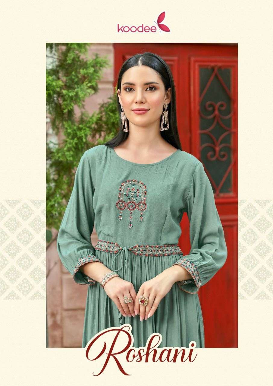 ROSHANI BY KOODEE 1001 TO 1004 SERIES DESIGNER STYLISH FANCY COLORFUL BEAUTIFUL PARTY WEAR & ETHNIC WEAR COLLECTION RAYON KURTIS AT WHOLESALE PRICE