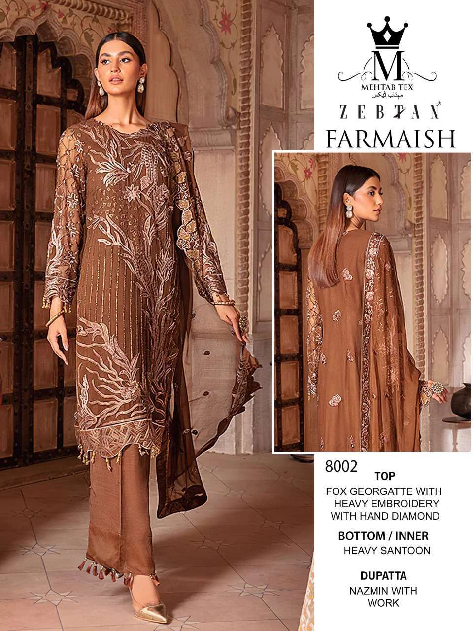 Farmaish By Mehtab Tex 8001 To 8003 Series Beautiful Pakistani Suits Colorful Stylish Fancy Casual Wear & Ethnic Wear Faux Georgette Embroidered Dresses At Wholesale Price