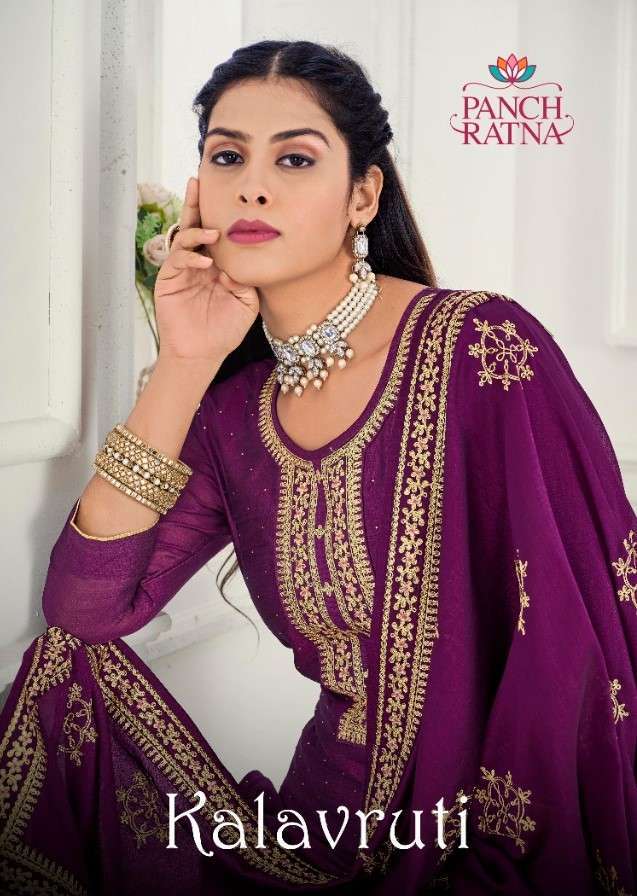 KALAVRUTI BY PANCH RATNA 14081 TO 14085 SERIES SUITS BEAUTIFUL FANCY COLORFUL STYLISH PARTY WEAR & OCCASIONAL WEAR PURE VICHITRA SILK DRESSES AT WHOLESALE PRICE