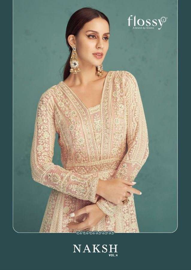 NAKSH VOL-4 BY FLOSSY 561 TO 563 SERIES BEAUTIFUL SUITS COLORFUL STYLISH FANCY CASUAL WEAR & ETHNIC WEAR GEORGETTE EMBROIDERED DRESSES AT WHOLESALE PRICE