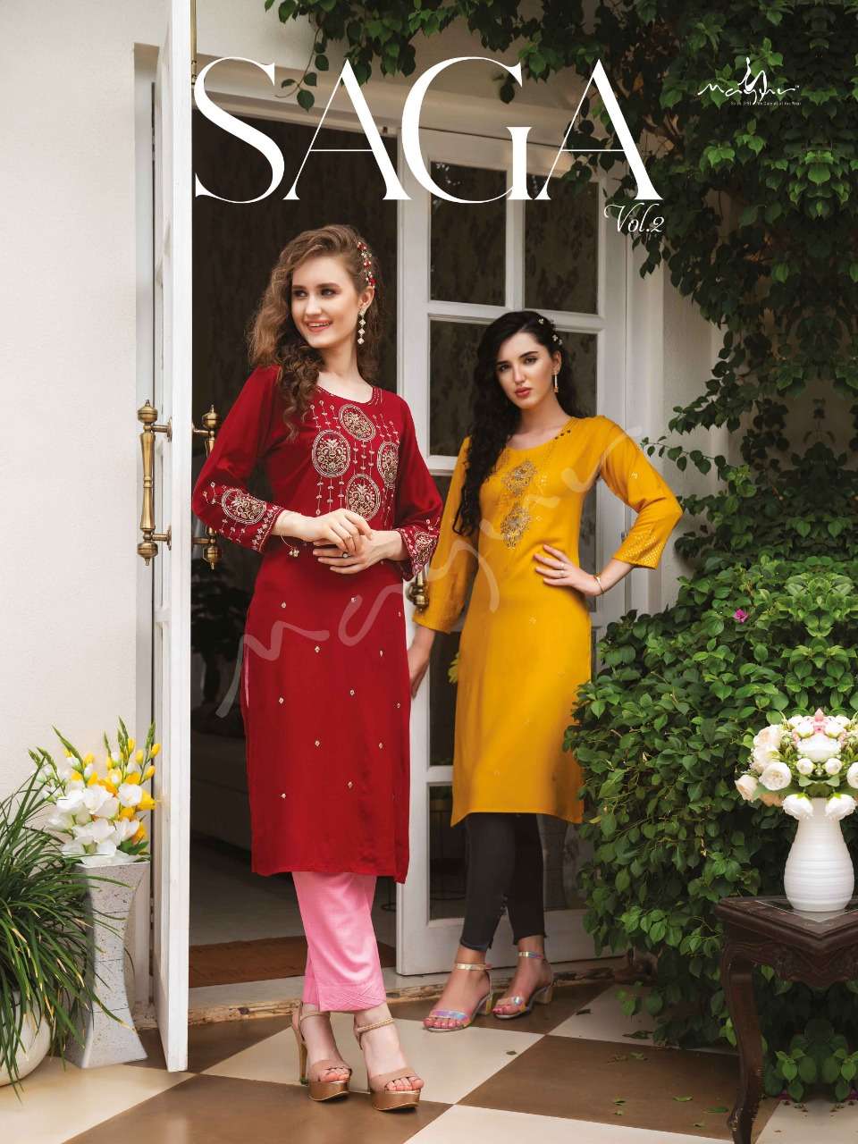 SAGA VOL-2 BY MAYUR 201 TO 208 SERIES DESIGNER STYLISH FANCY COLORFUL BEAUTIFUL PARTY WEAR & ETHNIC WEAR COLLECTION RAYON KURTIS AT WHOLESALE PRICE
