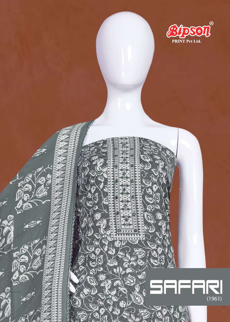 SAFARI-1961 BY BIPSON 1961-A TO 1961-D SERIES DESIGNER SUITS BEAUTIFUL STYLISH FANCY COLORFUL PARTY WEAR & ETHNIC WEAR PASHMINA PRINT DRESSES AT WHOLESALE PRICE