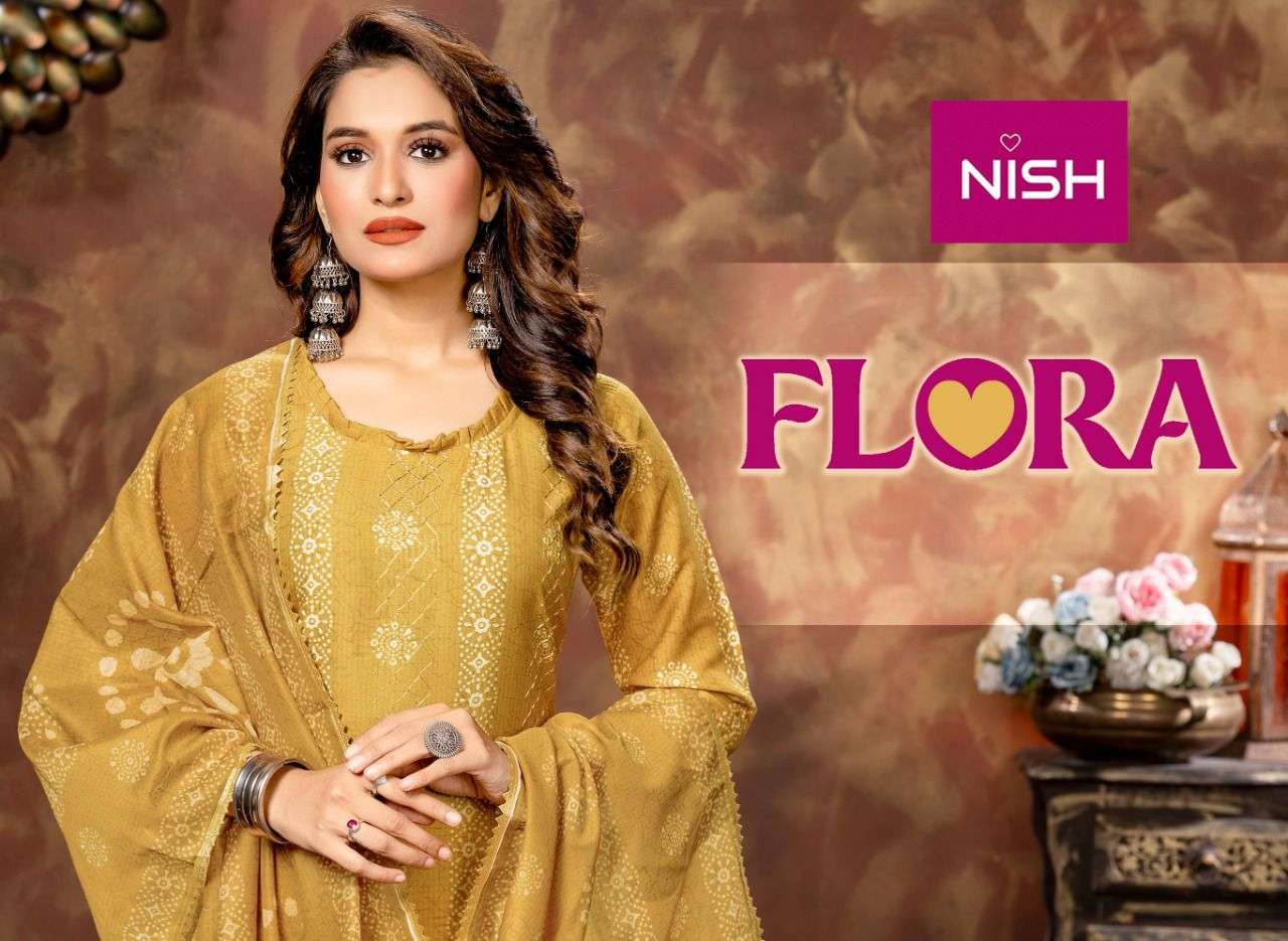 FLORA BY NISH 101 TO 108 SERIES BEAUTIFUL SUITS COLORFUL STYLISH FANCY CASUAL WEAR & ETHNIC WEAR CHINNON PRINT DRESSES AT WHOLESALE PRICE