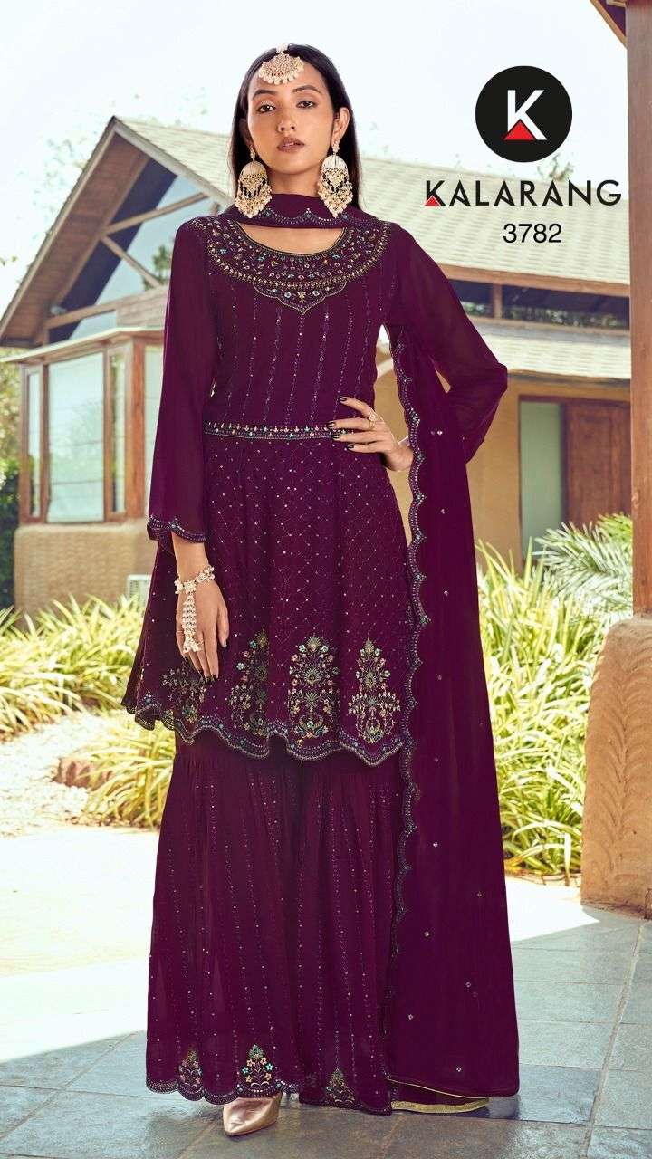 Ranchi By Kalarang 3781 To 3784 Series Beautiful Stylish Sharara Suits Fancy Colorful Casual Wear & Ethnic Wear & Ready To Wear Georgette With Work Dresses At Wholesale Price