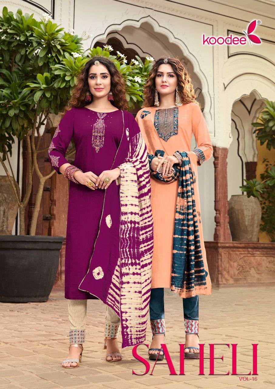 Saheli Vol-16 By Koodee 1601 To 1606 Series Designer Festive Suits Collection Beautiful Stylish Fancy Colorful Party Wear & Occasional Wear Chinnon Dresses At Wholesale Price