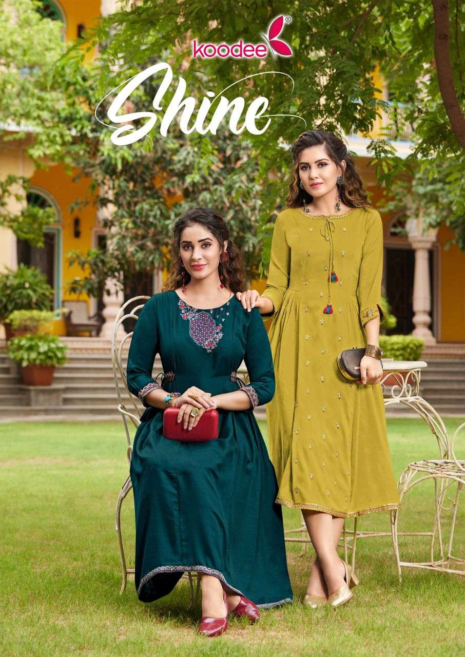 Shine By Koodee 1001 To 1004 Series Designer Stylish Fancy Colorful Beautiful Party Wear & Ethnic Wear Collection Heavy Chinnon Kurtis At Wholesale Price