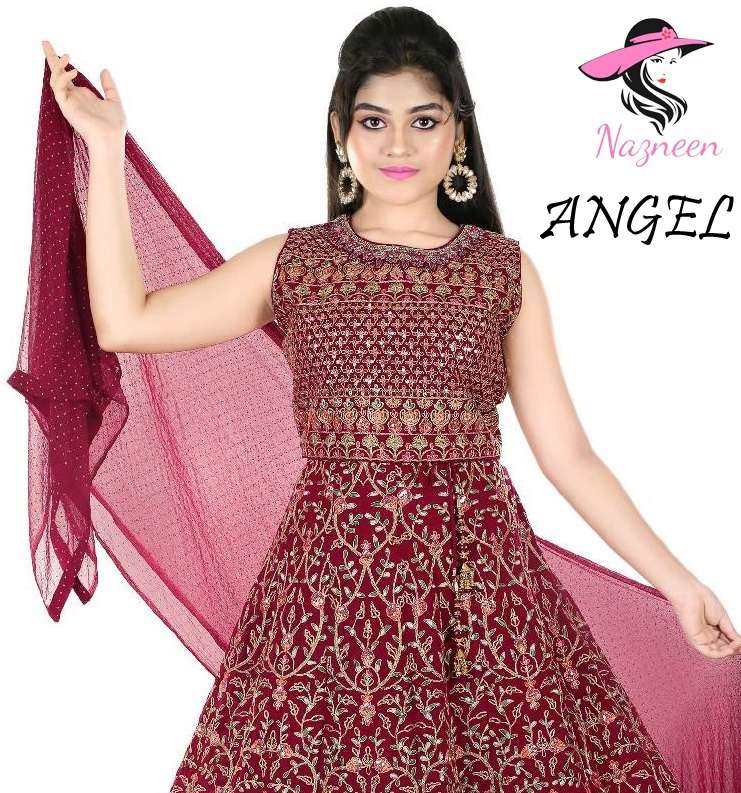 ANGEL 9016 SERIES BY NAZNEEN 9016 TO 9020 SERIES DESIGNER WEAR COLLECTION BEAUTIFUL STYLISH FANCY COLORFUL PARTY WEAR & OCCASIONAL WEAR GEORGETTE/CHINNON/NET GOWNS WITH DUPATTA AT WHOLESALE PRICE