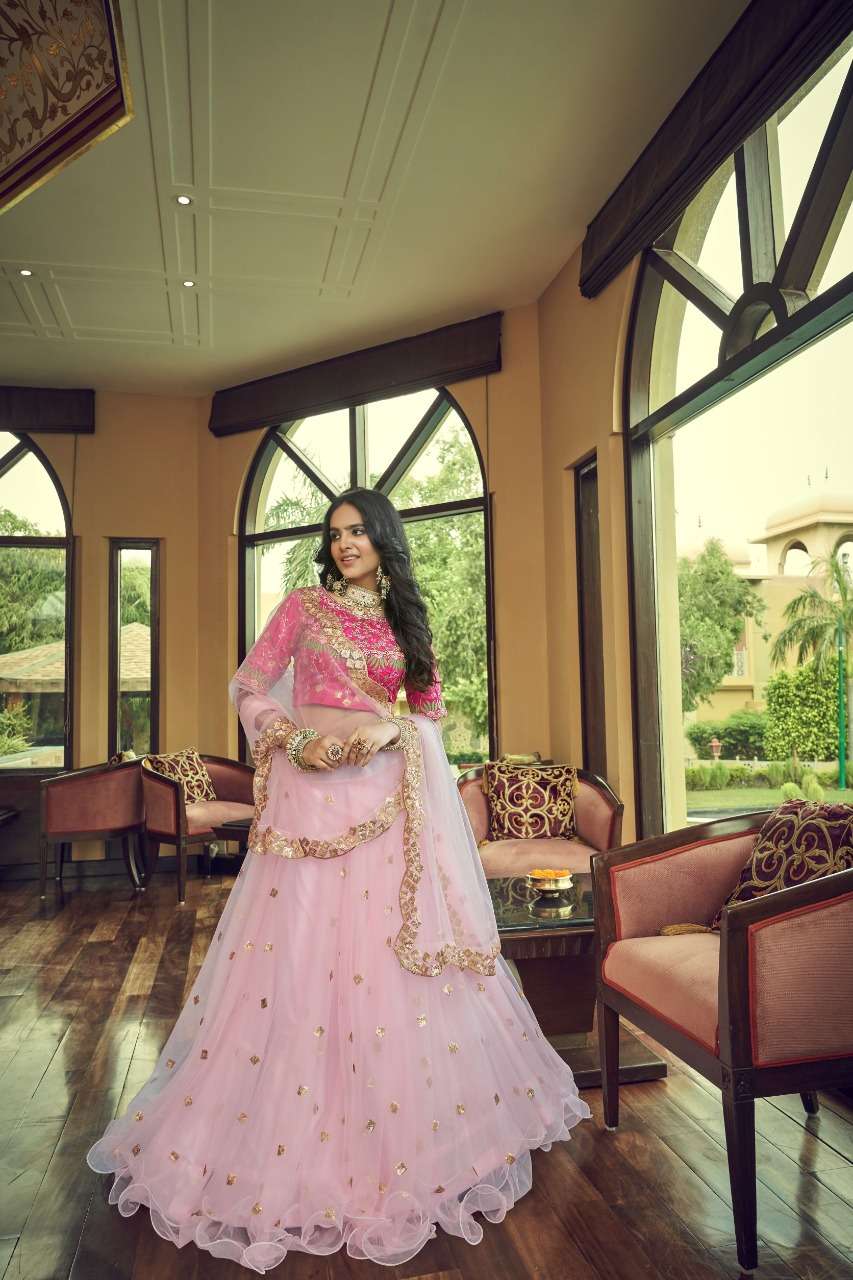 Rajwada By Aahvan 01 To 05 Series Indian Traditional Beautiful Stylish Designer Banarasi Silk Jacquard Embroidered Party Wear Net Lehengas At Wholesale Price