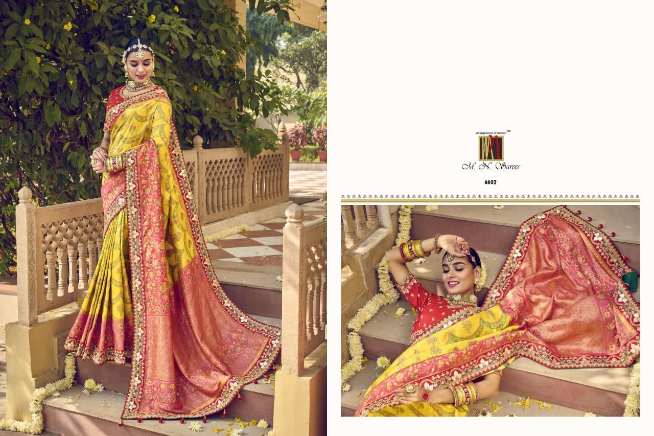 Rajgharana Vol-3 By M.N. Sarees 6601 To 6609 Series Indian Traditional Wear Collection Beautiful Stylish Fancy Colorful Party Wear & Occasional Wear Georgette/Silk Sarees At Wholesale Price