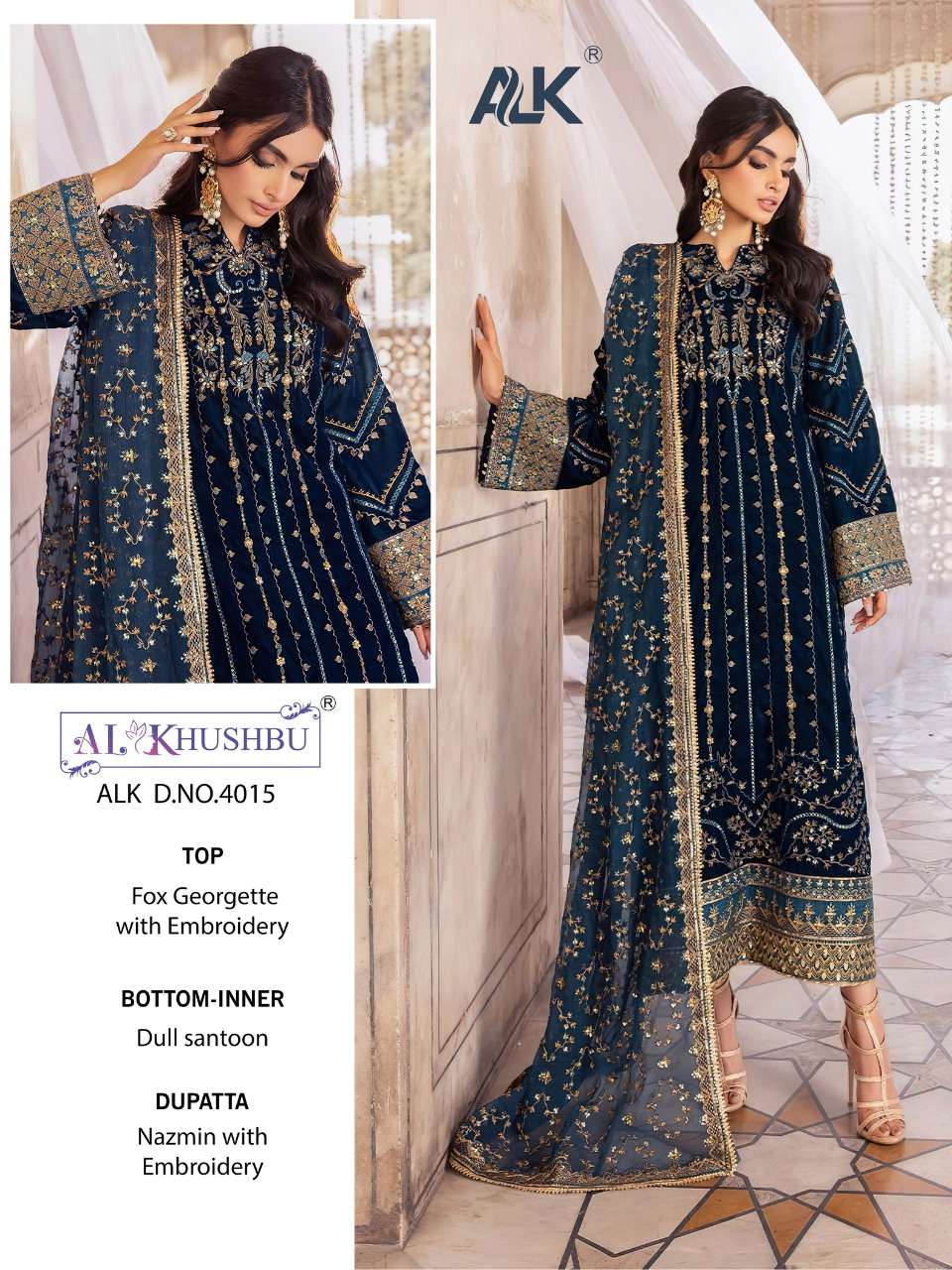 Al Khushbu Hit Design 4015 By Al Khushbu Beautiful Pakistani Suits Colorful Stylish Fancy Casual Wear & Ethnic Wear Faux Georgette Embroidered Dresses At Wholesale Price