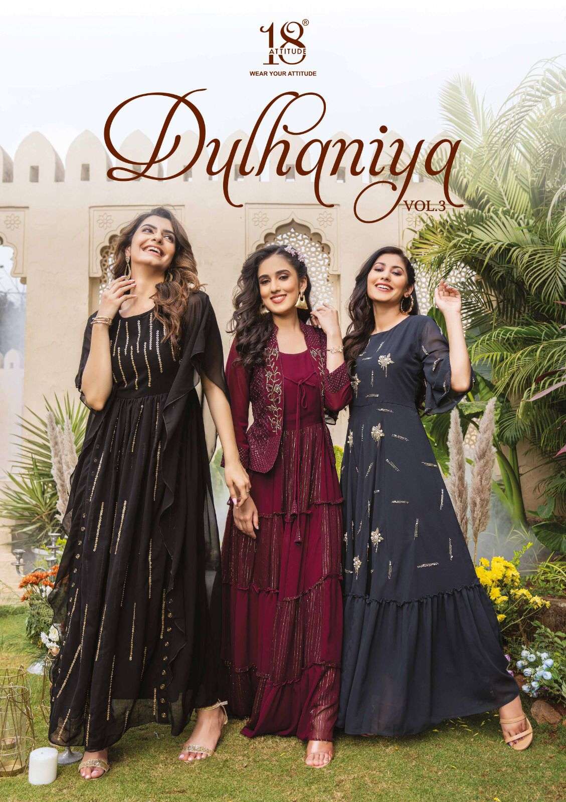 Dulhaniya Vol-3 By 18 Attitude 301 To 305 Series Beautiful Stylish Fancy Colorful Casual Wear & Ethnic Wear Bemberg Georgette Gowns At Wholesale Price