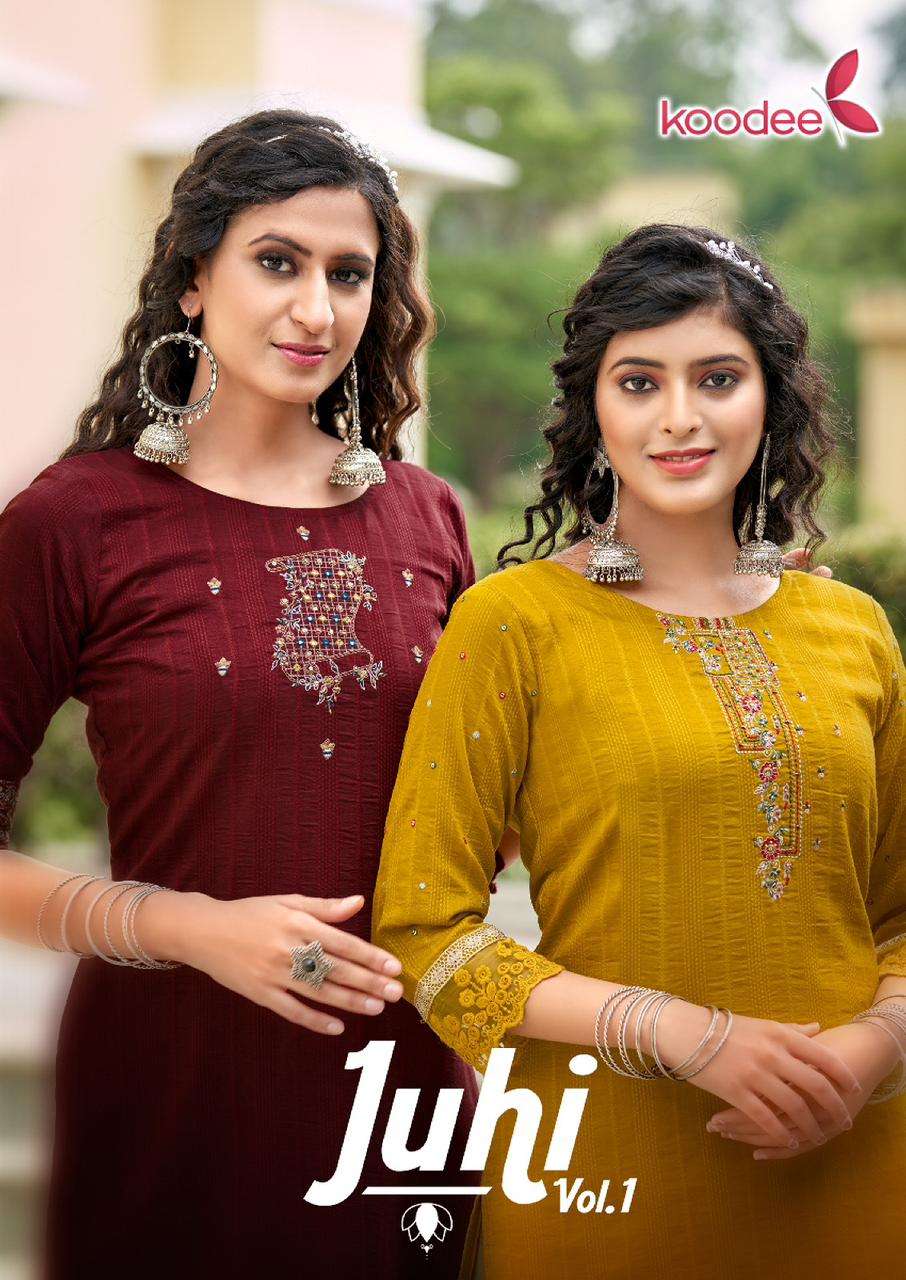 Juhi Vol-1 By Koodee 1001 To 1006 Series Designer Stylish Fancy Colorful Beautiful Party Wear & Ethnic Wear Collection Chinnon Embroidered Kurtis At Wholesale Price