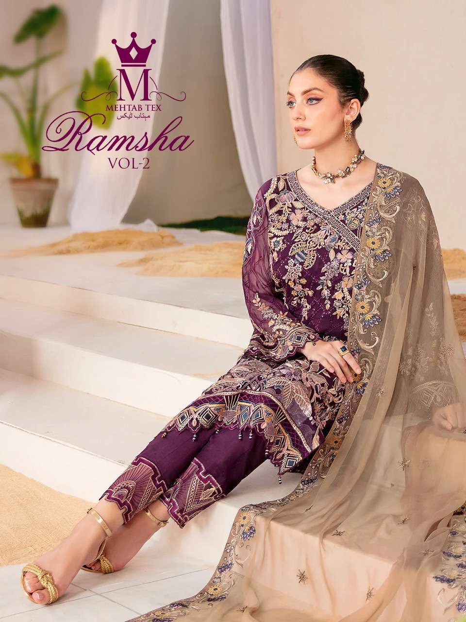 RAMSHA VOL-2 BY MEHTAB TEX 10008 TO 10010 SERIES BEAUTIFUL PAKISTANI SUITS STYLISH FANCY COLORFUL CASUAL WEAR & ETHNIC WEAR FAUX GEORGETTE WITH EMBROIDERY DRESSES AT WHOLESALE PRICE