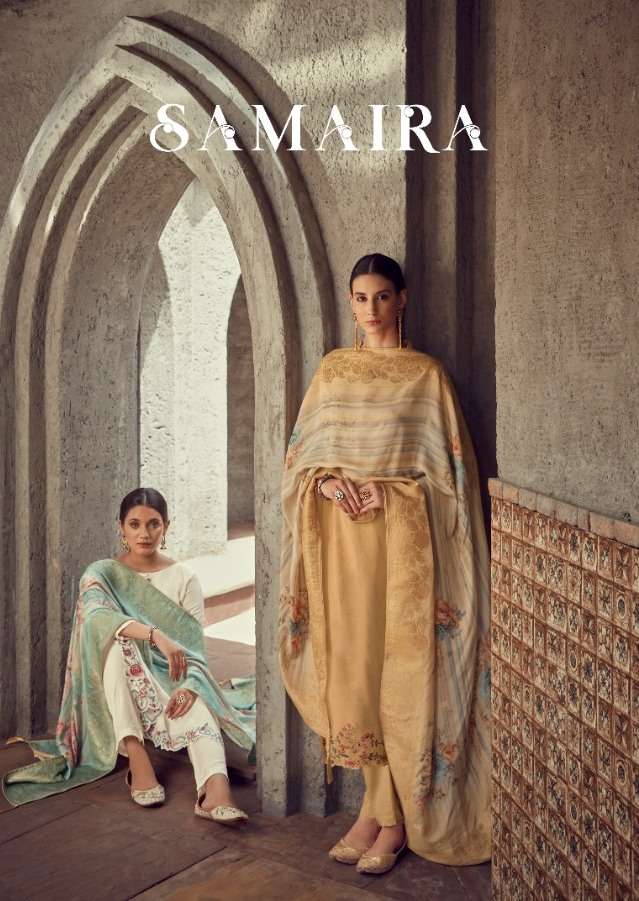 SAMAIRA BY KARMA TRENDZ 4095 TO 4101 SERIES DESIGNER SUITS COLLECTION BEAUTIFUL STYLISH COLORFUL FANCY PARTY WEAR & OCCASIONAL WEAR PURE MUSLIN JACQUARD DRESSES AT WHOLESALE PRICE