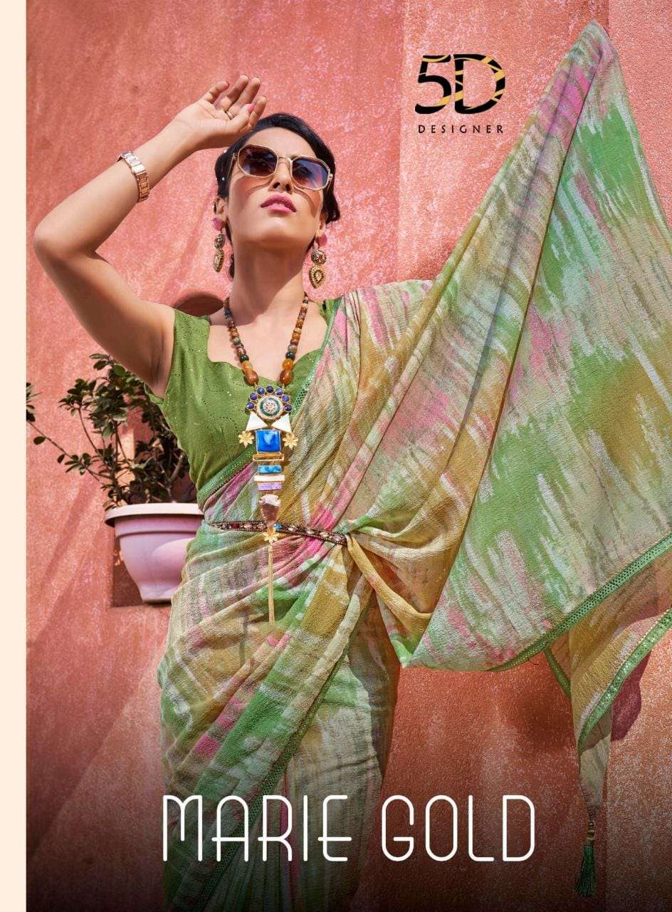 Marie Gold By 5D Designer 4111 To 4118 Series Indian Traditional Wear Collection Beautiful Stylish Fancy Colorful Party Wear & Occasional Wear Fancy Sarees At Wholesale Price