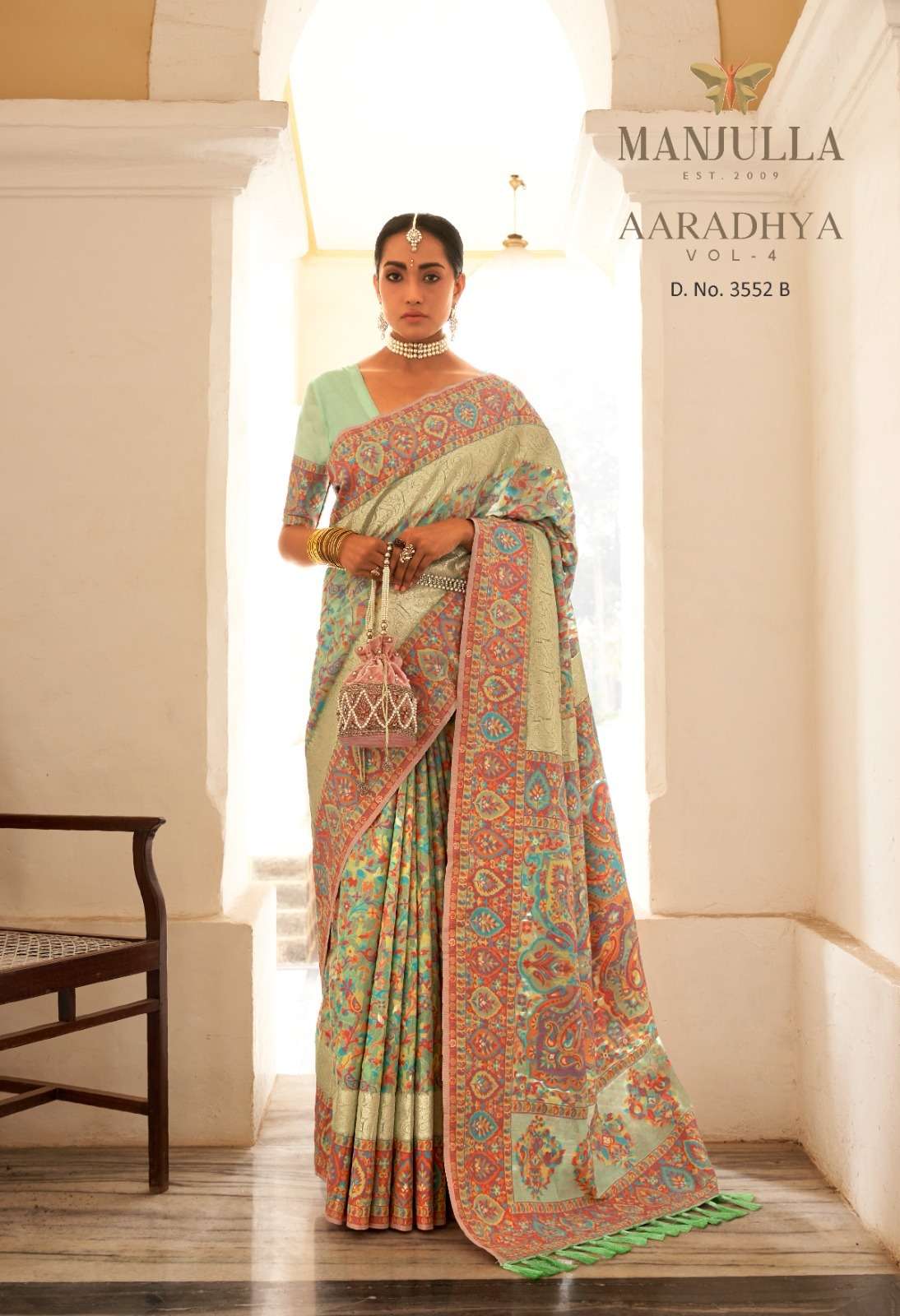 Aaradhya Vol-4 By Manjula 3552-A To 3552-I Series Indian Traditional Wear Collection Beautiful Stylish Fancy Colorful Party Wear & Occasional Wear Kashmiri Pashmina Sarees At Wholesale Price