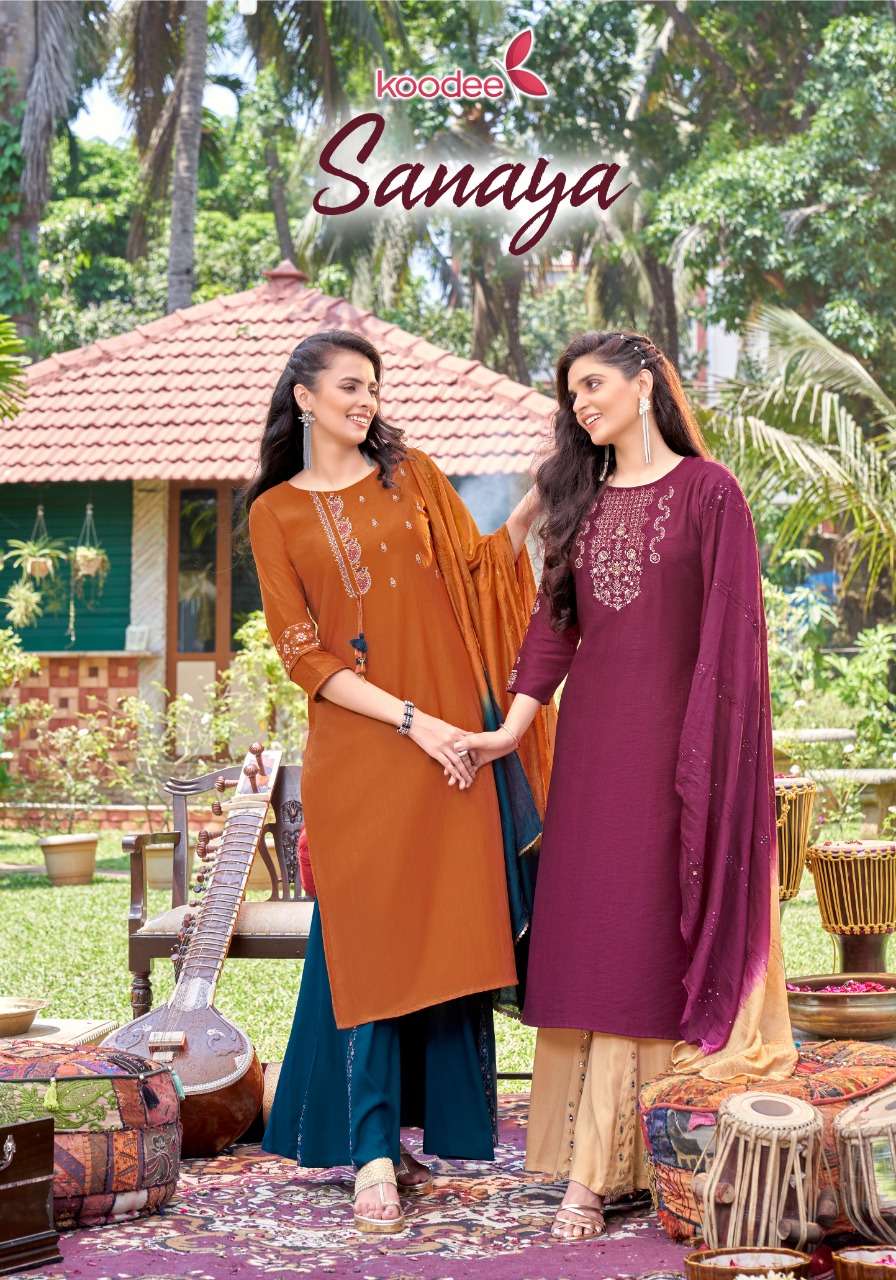 Sanaya By Koodee 1001 To 1006 Series Beautiful Festive Suits Colorful Stylish Fancy Casual Wear & Ethnic Wear Heavy Chinnon Embroidered Dresses At Wholesale Price