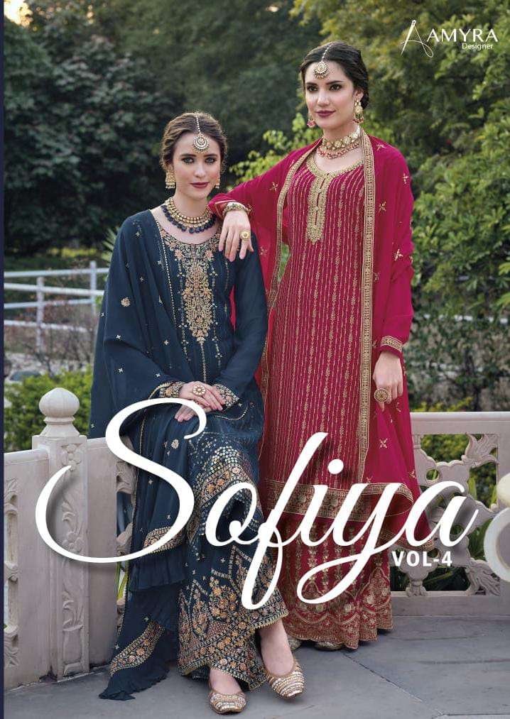 Sofiya Vol-4 By Amyra Designer 513 To 516 Series Beautiful Sharara Suits Colorful Stylish Fancy Casual Wear & Ethnic Wear Heavy Georgette Dresses At Wholesale Price