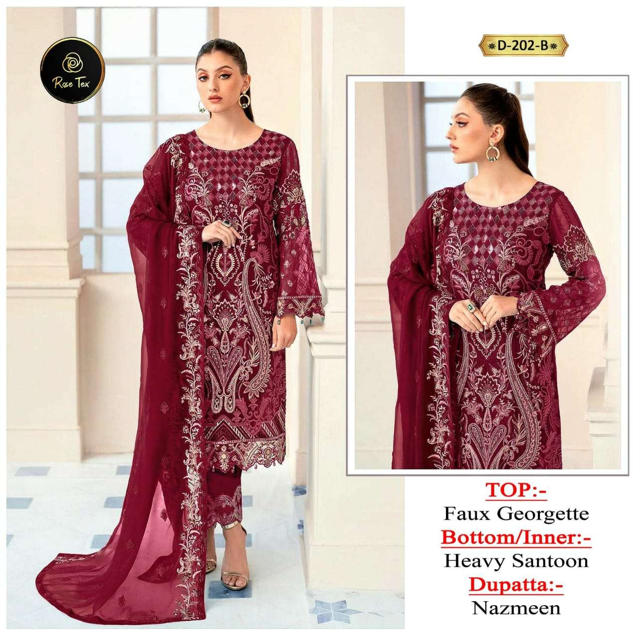 Rose Tex 202 Colours By Rose Tex 202-A To 202-D Series Pakistani Suits Beautiful Fancy Colorful Stylish Party Wear & Occasional Wear Georgette With Embroidery Dresses At Wholesale Price