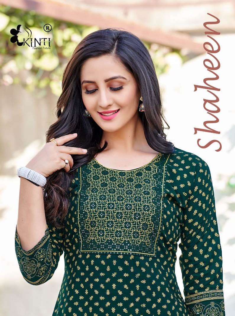 Shaheen By Kinti 1001 To 1006 Series Beautiful Stylish Fancy Colorful Casual Wear & Ethnic Wear Rayon With Work Kurtis With Bottom At Wholesale Price