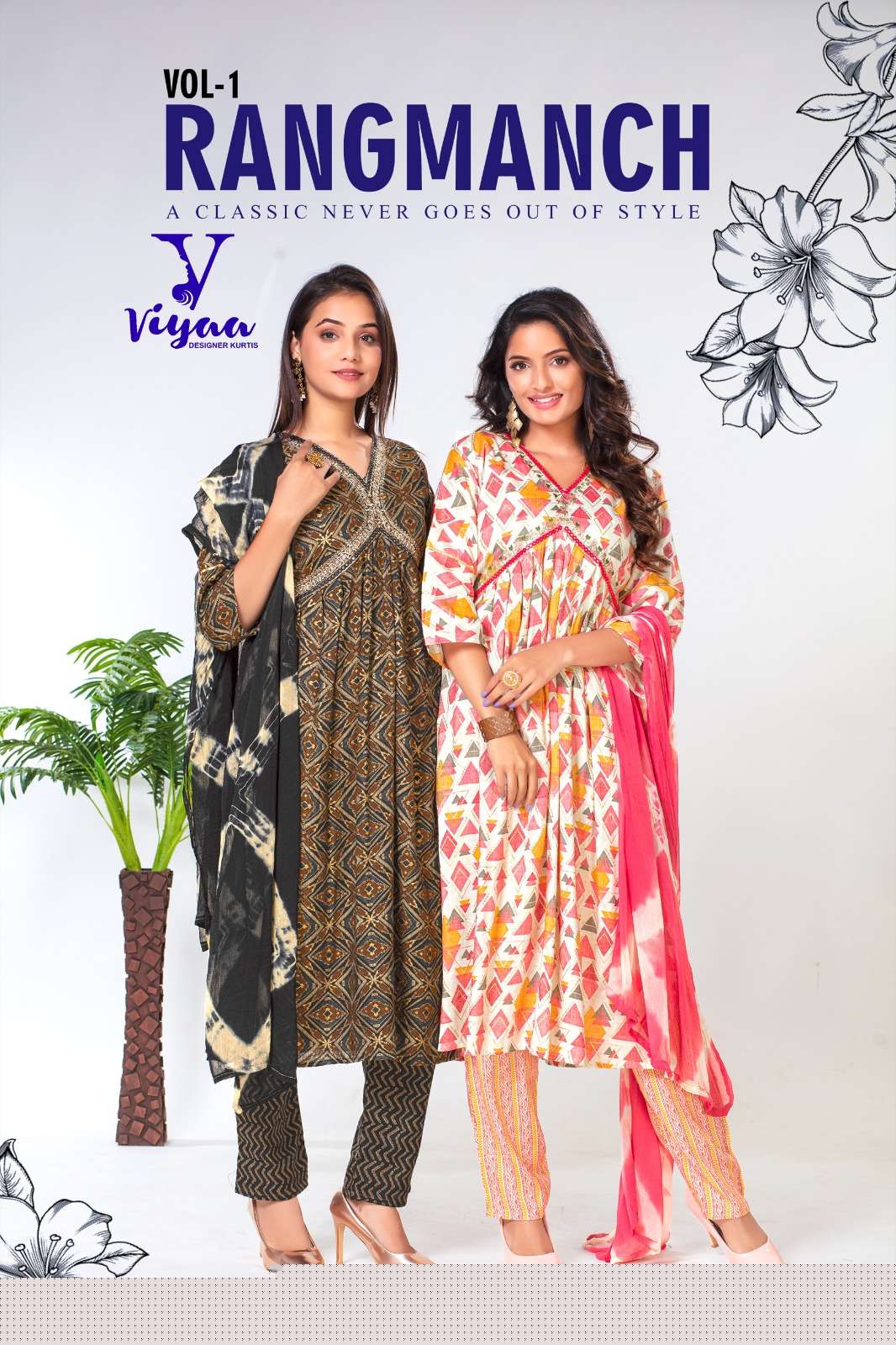 Rangmanch Vol-1By Viyaa Designer 101 To 106 Series Beautiful Suits Colorful Stylish Fancy Casual Wear & Ethnic Wear Pure Rayon Print Dresses At Wholesale Price