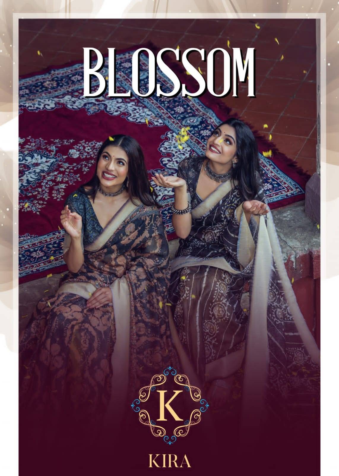 Blossom By Kira 1001 To 1012 Series Indian Traditional Wear Collection Beautiful Stylish Fancy Colorful Party Wear & Occasional Wear Linen Sarees At Wholesale Price