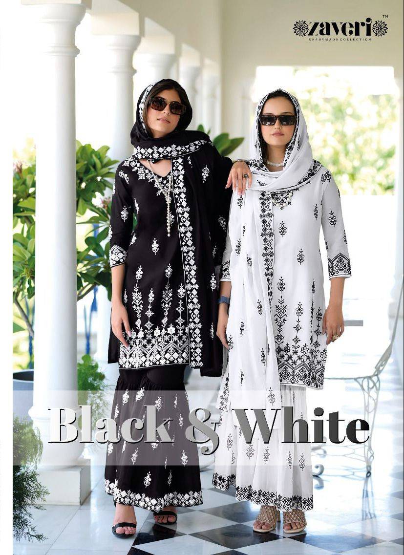 Black And White By Zaveri 1173 To 1174 Series Designer Festive Sharara Suits Collection Beautiful Stylish Fancy Colorful Party Wear & Occasional Wear Pure Mal Mal Dresses At Wholesale Price