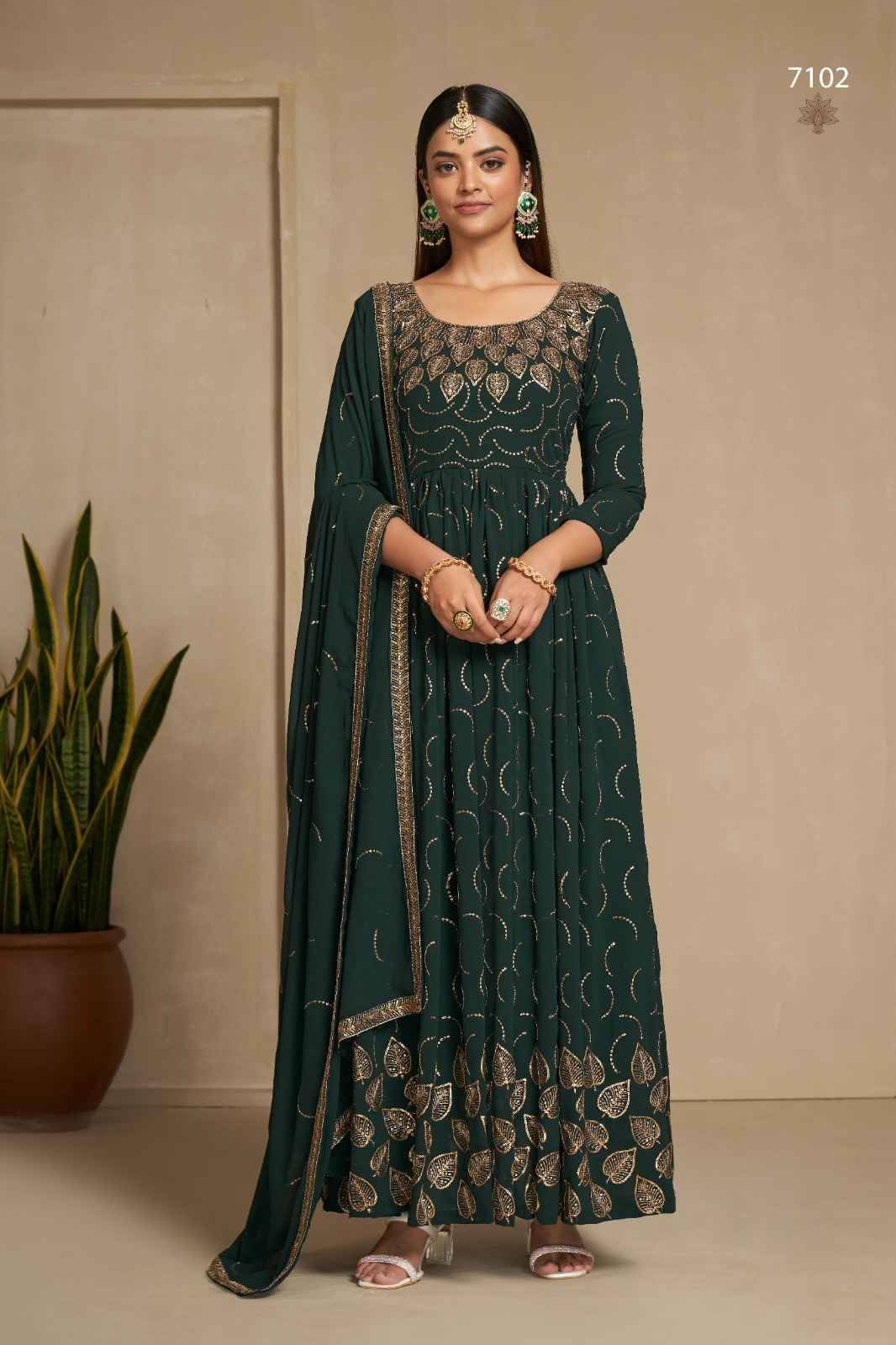 Elegance Vol-2 By Gulkanya Style 7101 To 7104 Series Beautiful Stylish Fancy Colorful Casual Wear & Ethnic Wear Faux Georgette Gowns With Dupatta At Wholesale Price