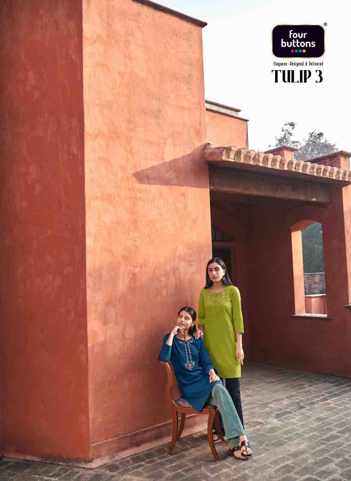 Tulip Vol-3 By Four Buttons 3131 To 3137 Series Designer Stylish Fancy Colorful Beautiful Party Wear & Ethnic Wear Collection Heavy Cotton Embroidered Kurtis At Wholesale Price