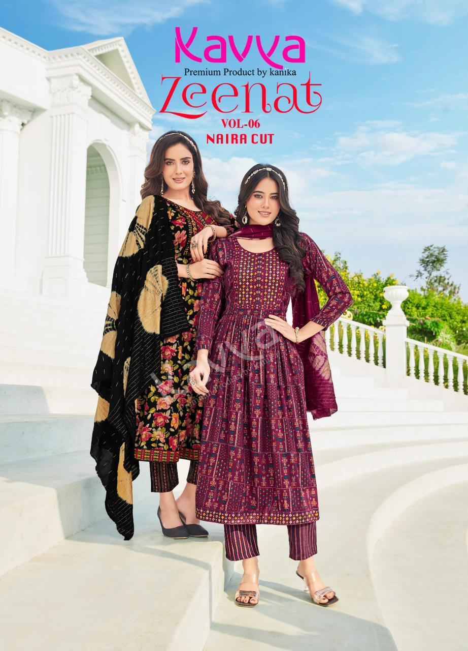 Zeenat Vol-6 By Kavya 6001 To 6010 Series Beautiful Stylish Festive Suits Fancy Colorful Casual Wear & Ethnic Wear & Ready To Wear Capsule Print Dresses At Wholesale Price