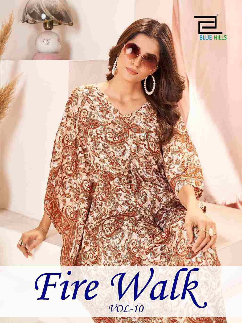 Fire walk Vol-10 By Blue Hills 10001 To 10004 Series Designer Stylish Fancy Colorful Beautiful Party Wear & Ethnic Wear Collection Heavy Crepe Print Kaftan At Wholesale Price